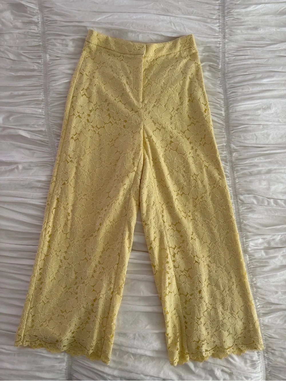Rachel Parcell Yellow Floral Lace Wide Leg Pants Size 2 Scalloped Hem